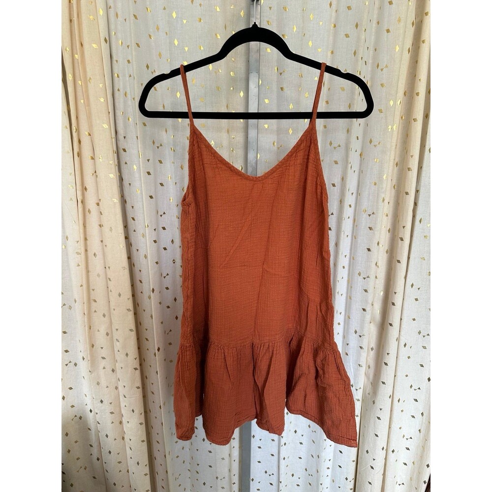 Rip Curl Juniors Rust 100% Cotton Crinkle Gauze Spaghetti Strap Dress XS